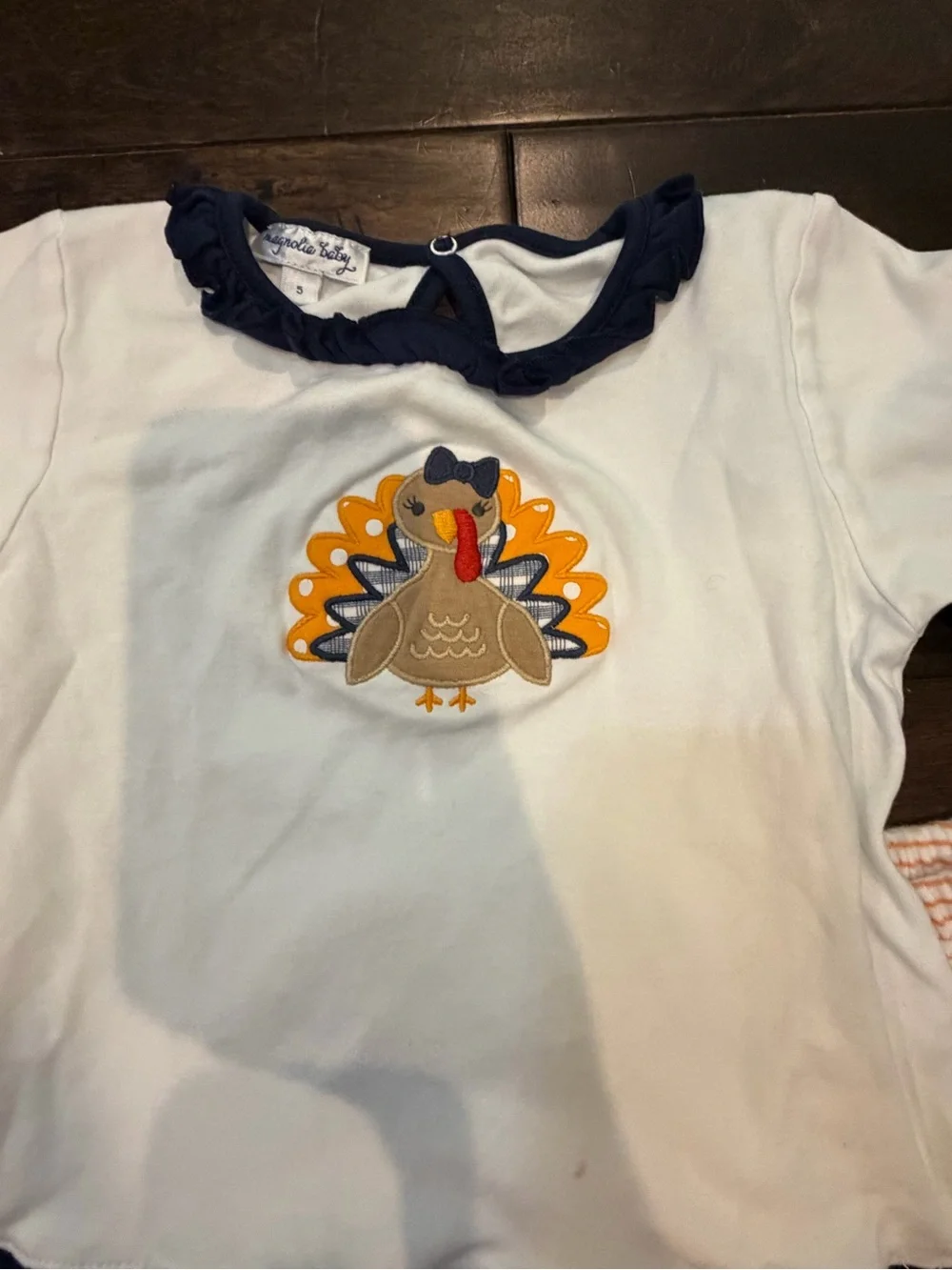 Girls White & Navy Turkey Applique Matching Set